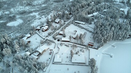 Very beautiful frozen village in winter. No people