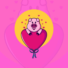 Pig And Love Balloon Valentine