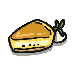 ベイクドチーズケーキのイラストです。生クリームとミントが添えられています。
