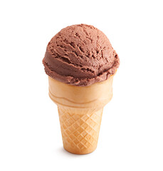 Chocolate ice cream with cone isolated on white background
