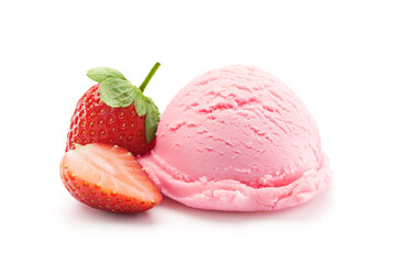 Strawberry ice cream isolated on white background - clipping path included