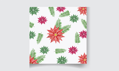 Watercolor vector Christmas seamless pattern with fir branches, Santa Claus, flowers,  gifts and cones.