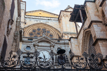 Main entrance of the cathedral of Santa Iglesia Primada in the medieval city of Toledo in Castilla La Mancha, Spain