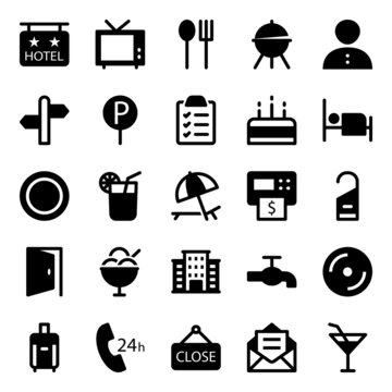 Glyph icons for hotel and restaurant.