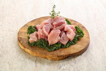 Raw pork meat cubes for coocking