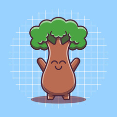 Vector cute tree character having fun. Flat cartoon style. Isolated tree mascot concept. Don't cut down trees.