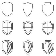 Set of line icons related to shields.