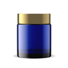 100g blue glass jar cosmetic gold isolated