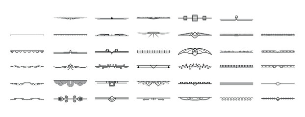 Set Black Simple Line Collection Doodle Border Elements Vector Design Style Sketch Isolated Illustration For Banner