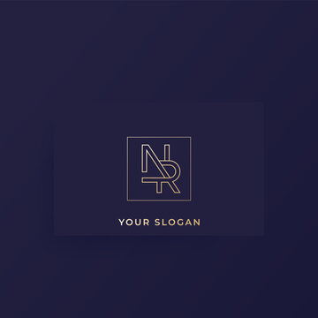 NR monogram, letters vector logo on a card