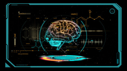 Scan brain and information info graphic hologram.