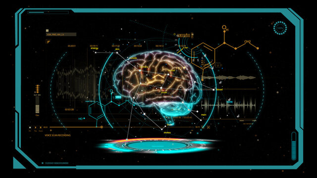 HUD hologram human brain effect graphic futuristic.