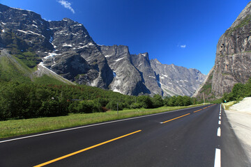 The Troll Wall or Trollveggen -  part of the mountain massif Trolltindene (Troll Peaks) in...