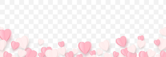 Vector paper hearts png. Pink and white hearts on an isolated transparent background. Paper elements. Holiday, Valentine's Day, PNG.