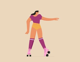 Fototapeta na wymiar Roller skating girl. Flat vector illustration, sport concept