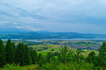 Top view of the mountainous landscape in the countryside.