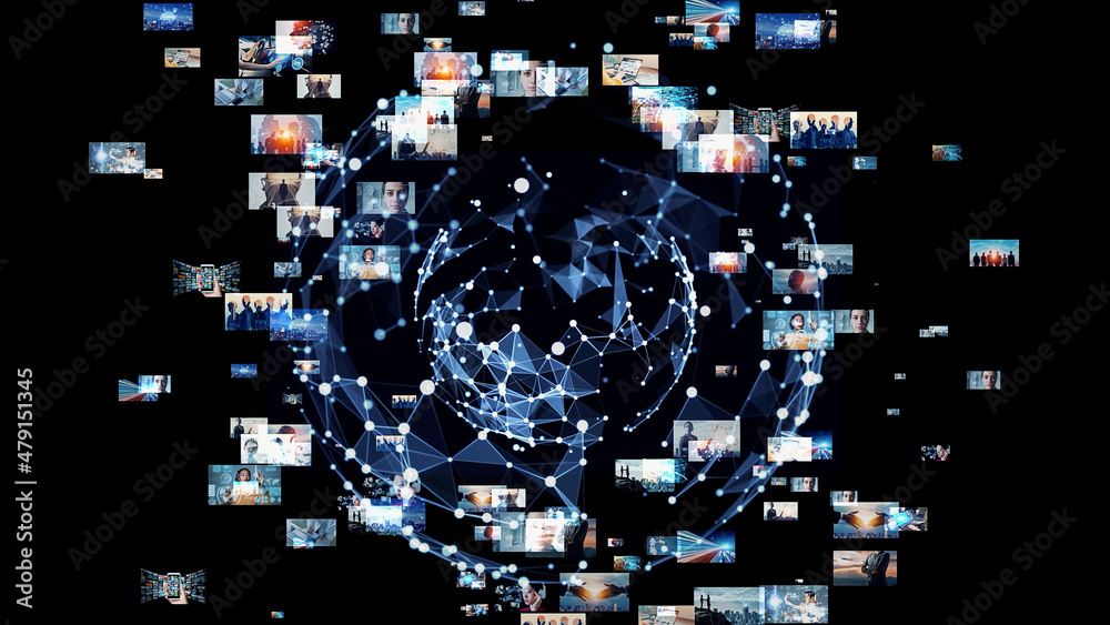 Poster Digital contents concept. Social networking service. Streaming video. communication network. 