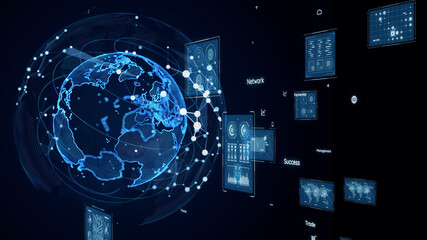 Global communication network concept. Data analysis. Digital transformation. - obrazy, fototapety, plakaty