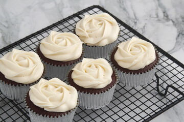 Freshly baked red velvet cupcakes