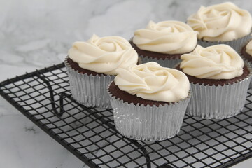 Freshly baked red velvet cupcakes