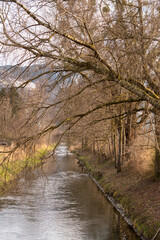 Small river flows through the nature in Vaduz in Liechtenstein