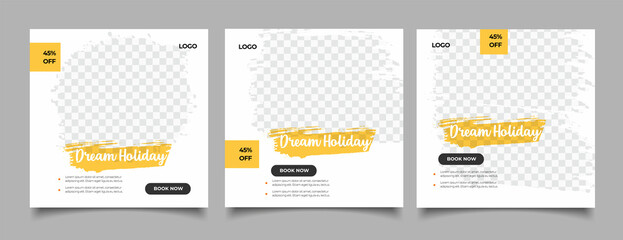 Travel social media post templates with brush 
