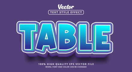 Editable text effects, Table text in bright blue color style
