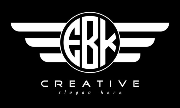 EBK three letter monogram type circle letter logo with wings vector template.
