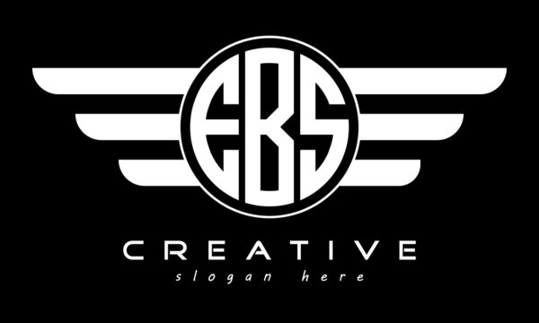 EBS three letter monogram type circle letter logo with wings vector template.