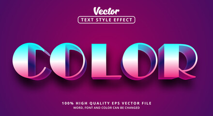 Color editable text effect with purple pink blue metallic color with gloss style