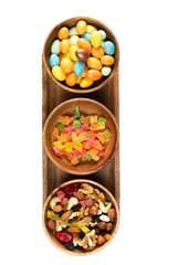 Natural healthy candies from nuts and fruits for proper nutrition close-up top view