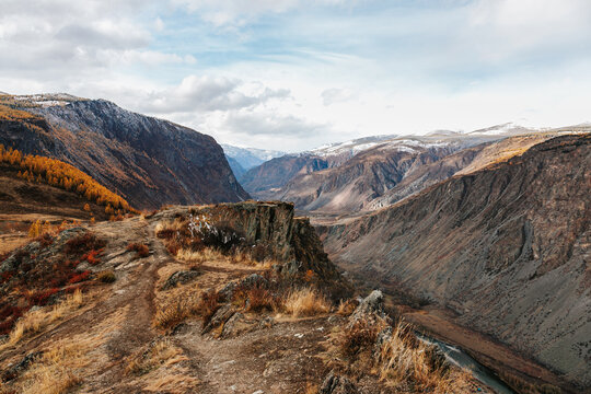 Mountain landscapes with beautiful views of rocks and peaks in Altai