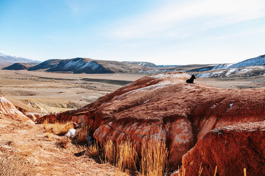 Mountain landscapes with beautiful views of red rocks and peaks in Altai
