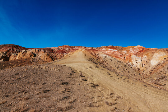 Mountain landscapes with beautiful views of red rocks and peaks in Altai