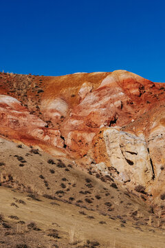 Mountain landscapes with beautiful views of red rocks and peaks in Altai