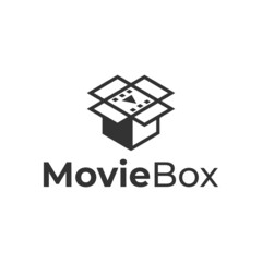 Movie Cinema Film and Geometric Perspective Square Box Cube Cardboard logo design