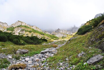 Beautiful mountain landscape. A trail leading through the Tatra National Park.