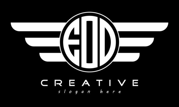 EOO three letter monogram type circle letter logo with wings vector template.