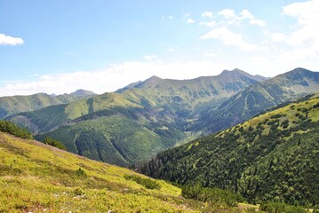 Naklejka na ściany i meble Beautiful mountain landscape. A trail leading through the Tatra National Park.