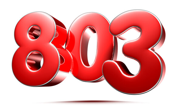 Rounded red numbers 803 on white background 3D illustration with clipping path