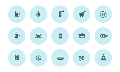 Gas station. Gasoline. Refill. Vector image. Icons.