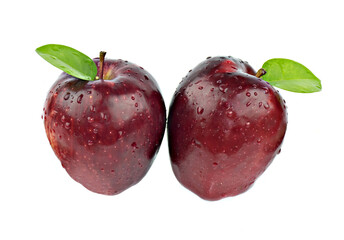 two red apple isolated on the white background top view