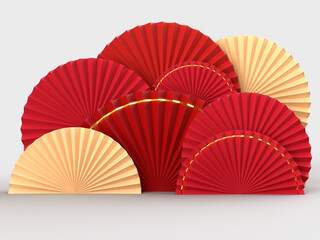 Paper fan medallion chinese new year decoration. Concept of Happy Chinese New Year festival background. 3D rendering