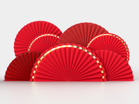 Paper fan medallion chinese new year decoration. Concept of Happy Chinese New Year festival background. 3D rendering