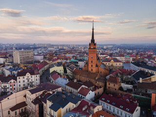 Fototapeta na wymiar Tarnow Townscape, Historic City in Lesser Poland at Sunset. Aerial Drone View