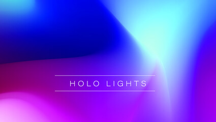 Obraz premium Holo Lights. Vector Blue Purple Hologram Dreamy Background. Rainbow Iridescent Gradient. Minimalist Holographic Fluid Wallpaper. Neon Opalescent Banner. Modern Tech Music Design.