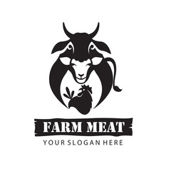 label of farm animals cow, chicken and sheep isolated on white background