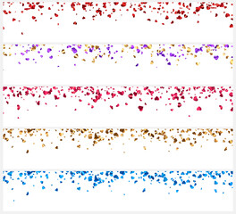 Set of foil hearts confetti frames. Vector holiday illustration.