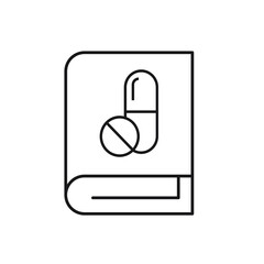 Vector outline symbol suitable for internet pages, sites, stores, shops, social networks. Editable stroke. Line icon of  pills on cover of book