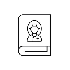 Fototapeta premium Vector outline symbol suitable for internet pages, sites, stores, shops, social networks. Editable stroke. Line icon of female doctor on cover of book